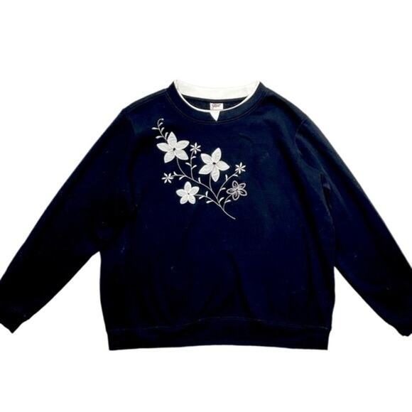 Adrian Delafield Black Embroidered Floral Vintage 90s Sweatshirt Sweater Size XL - Picture 7 of 7